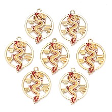 Honeyhandy Rack Plating Alloy Enamel Pendants, Cadmium Free & Nickel Free & Lead Free, Light Gold, Dragon, Goldenrod, 34x27x1.5mm, Hole: 2mm