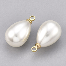 Honeyhandy ABS Plastic Imitation Pearl Pendants, with Brass Findings, Teardrop, Real 18K Gold Plated, Creamy White, 17.5x10mm, Hole: 1.5mm