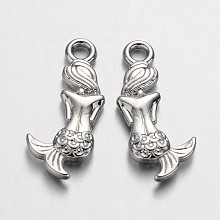 Honeyhandy Alloy Pendants, Cadmium Free & Nickel Free & Lead Free, Mermaid, Platinum Color, 20x7x2mm, Hole: 2mm