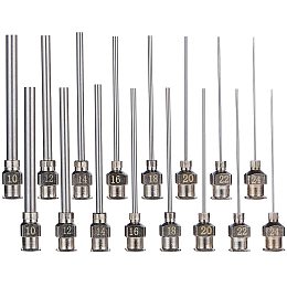 BENECREAT 16PCS 1.5 Inch Stainless Steel Dispensing Needle Tip Blunt Syringe Needle with Luer Lock for Refilling Glue Syringes, 10/12/14/16/18/20/22/24G