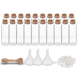 DIY Pendant Decoration Kits, with Glass Wishing Bottles, Cork Stopper, Hemp Cord, Iron Screw Eye Pin Peg Bails and Plastic Funnel Hopper, Clear, 22x75mm, Hole: 12.5mm, 20pcs