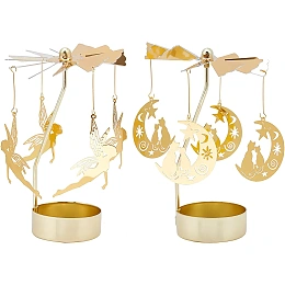 FINGERINSPIRE 2 Sets Rotary Candle Holder c (Moon Cat, Magic Fairy) Metal Spinning Candle Carousel Golden Rotating Tea Light Candle Holders for Wedding, Party Table Decor, Gifts