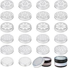 PandaHall Elite 16pcs 4 Style Mason Jar Lids Cover, Flat Round Metal Hollow Candle Lid Scented Candle Toppers Regular Mouth Mason Jar Lids for Mason, Candle, Ball, Canning Jars 2.75~2.77x0.49~0.5"