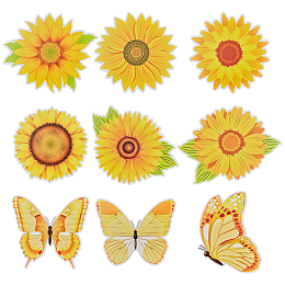 CRASPIRE 45pcs Sunflower Cutouts Creative Springtime Flowers Butterfly Wall Decals with Sticky Dots, Gerbera Daisy Wall Décor for Classroom School Birthday Party