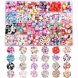 Honeyhandy 1370Pcs 24 Styles Butterfly & Candy & Fruit & Heart &Cake & Star Handmade Polymer Clay Beads, with Transparent & Opaque Acrylic Beads, Mixed Color, 1370pcs/box