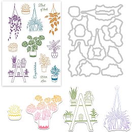 GLOBLELAND Potted Plants Cutting Dies and Silicone Clear Stamps Set with Chlorophytum Cactus for Card Making DIY Scrapbooking Photo Album Invitation Greeting Cards Decor Paper Craft