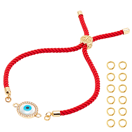 NBEADS 1 Strand Evil Eye Bracele Kit, Cubic Zirconia Link Charm with Red Tree of Life Adjustable Nylon Slider Bracelet and 20pcs Jump Rings Evil Eye Connector Charm for Bracelets Jewelry Making