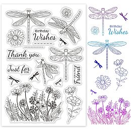 GLOBLELAND Happy Birthday Dragonfly Clear Stamps Transparent Silicone Stamp for Card Making Decoration and DIY Scrapbooking