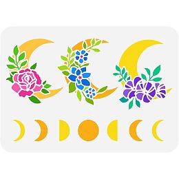 FINGERINSPIREE Floral Moon Phase Painting Stencil 11.7x8.3 inch Reusable Moon Flower Drawing Template DIY Craft Decorative Stencil for Painting on Scrapbook Fabric Tiles Floor Furniture Wood