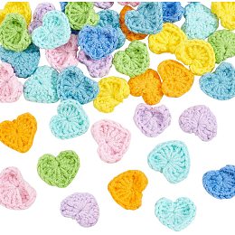 FINGERINSPIRE 40 pcs Crochet Heart Applique 8 Colors Cotton Knitting Heart Patches Handicraft Knitting Heart Ornament Accessories for DIY Costume, Hat, Bag, Earrings or Hair Accessories