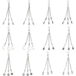 AHANDMAKER 12 Pcs Tibetan Style Alloy Curb Chain Tassel Pendants, 6 Style Metal Tassel Long Chain Charm Pendants for Bags Earring DIY Jewelry Making, Hole: 5mm