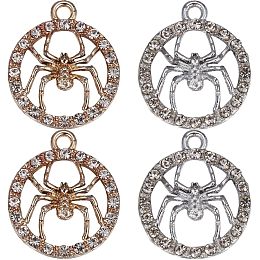 SUNNYCLUE 1 Box 20PCS Large Spider Charm Gold Rhinestones Spider Charms Silver Halloween Holiday Gothic Charms Bulk Alloy Spiders Funny Scary Charm for Jewelry Making Charms DIY Earring Supplies Women