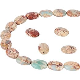 NBEADS About 29 Pcs Flat Oval Stone Beads, 14x10mm Flat Oval Gemstone Beads Crystal Loose Stone Beads Aqua Terra Jasper Beads for DIY Bracelet Necklaces Jewelry Making