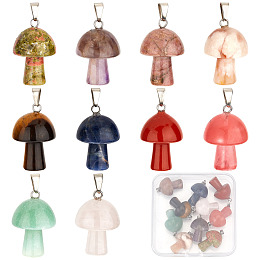 SUNNYCLUE 1 Box 10Pcs Mushroom Gemstone Charms Natural Stone Mushrooms Gem Chakra Crystal Reiki Quartz Spiritual Healing Charms for Jewelry Making Charm Women DIY Necklace Earrings Bracelet Crafts