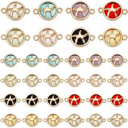 PandaHall Elite 32 Pieces 8 Color Starfish Charms, Double Hole Glass Link Charms Flat Round Starfish Connector Beads for DIY Bracelet Necklace Jewelry Making Seaside Summer