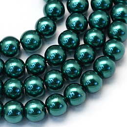 Baking Painted Pearlized Glass Pearl Round Bead Strands, Teal, 6~7mm, Hole: 1mm; about 145pcs/strand, 31.4 inches