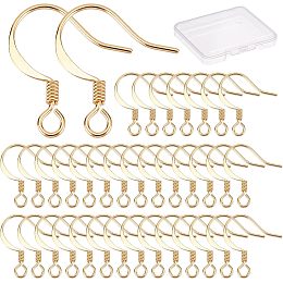 CREATCABIN 1 Box 100pcs Real 18K Gold Plated Earring Hooks Brass French Ear Fishhook Wires Kits Charms Flat Earring with Loop Findings Components for Jewelry Making DIY Earrings Findings Craft 17x16mm