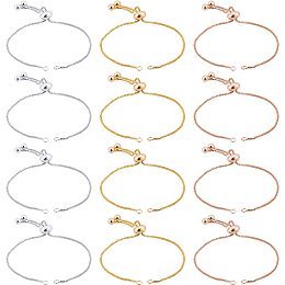 NBEADS 12 Strands 3 Colors Slider Chain Bracelets, 7.1" Long Adjustable Box Chain Slider Bracelets Extender Chains with Ball Ends for Jewellery Making DIY Findings, Silver/Golden/Rose Gold