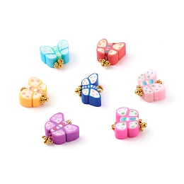 Honeyhandy Polymer Clay Charms, with Brass Findings, Butterfly, Golden, Mixed Color, 10x12x4mm, Hole: 1.6mm