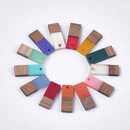 Honeyhandy Resin & Walnut Wood Pendants, Rectangle, Mixed Color, 22.5~23x8.5~9x3.5mm, Hole: 2mm