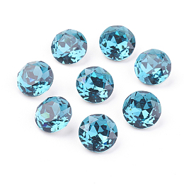 Honeyhandy Pointed Back & Back Plated K9 Glass Rhinestone Cabochons, Grade A, Faceted, Flat Round, Indicolite, 10x5mm