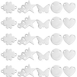 DICOSMETIC 40Pcs 5 Style Stainless Steel Charms Connectors Four Leaf Clover/Heart/Flat Round/Star/Butterfly Blank Pendants Links Connectors for Jewelry Making, Hole: 1.5mm