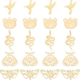 UNICRAFTALE 10Pcs Golden Beetle/Snake/Butterfly/Hummingbird/Bear Mixed Animal Pendants 201 Stainless Steel Charms 1.5/1.6mm Hole Metal Linking Charms for DIY Jewelry Making