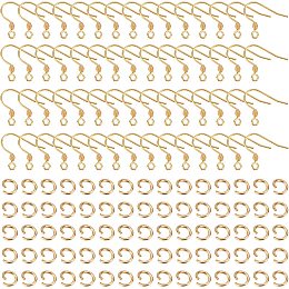 UNICRAFTALE About 100pcs Golden Earring Hooks Hypoallergenic Earring Making Kit Ear Wires Fish Hooks with 100pcs Open Jump Rings for DIY Jewelry Making 18x16x0.8mm