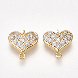 Honeyhandy Brass Cubic Zirconia Links, Heart, Nickel Free, Real 18K Gold Plated, Clear, 10x9.5x2.5mm, Hole: 0.8~1mm
