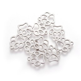 Honeyhandy 304 Stainless Steel Charms, Dog Paw Prints, Stainless Steel Color, 12.9x11.8x1mm, Hole: 1.5mm