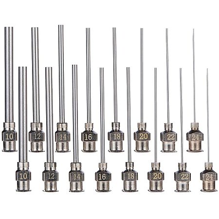 BENECREAT 16PCS 1.5 Inch Stainless Steel Dispensing Needle Tip Blunt Syringe Needle with Luer Lock for Refilling Glue Syringes, 10/12/14/16/18/20/22/24G