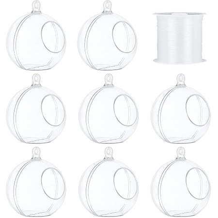 PandaHall Elite 12 pcs 3.5 Inch Clear Acrylic Hanging Globes Hanging Ball Holders with 131 Feet 0.4mm Nylon Wire for Plant Hanger Candle Holder Wedding Party Christmas Tree Decoration