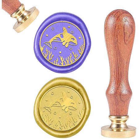 CRASPIRE Wax Seal Stamp Killer Whale Vintage Wax Sealing Stamps Sea Ocean Animal Retro 25mm Removable Brass Head Wooden Handle for Envelopes Invitations Wine Packages Greeting Cards Weeding
