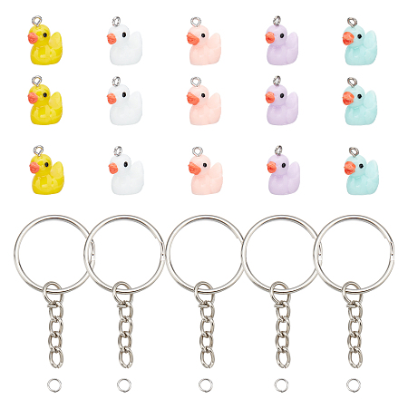 Arricraft 100 Pcs Resin Duck Keychain Making Kit, Mini Resin Duck Charms Small Yellow Duck Pendants Set with Key Rings, Resin Animal Craft Accessories for Keychain Necklace Earring Jewelry Making
