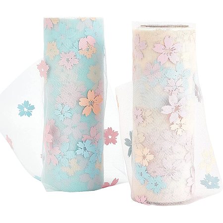 BENECREAT 2 Rolls Cherry Blossoms Pattern Tulle Rolls 6 Inch x 20 Yards Fabric Tulle Mesh Ribbon for Table Runner Chair Bow Pet Tutu Skirt Sewing Crafting(10 Yard/Roll)