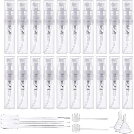 BENECREAT 80PCS 2ml Mini Plastic Clear Spray Bottles Portable Perfume Mouthwash Atomizers with 6PCS 1ml Pipettes, 2PCS Funnels and 2PCS Plastic Pump for Travel Perfume and Essential Oil