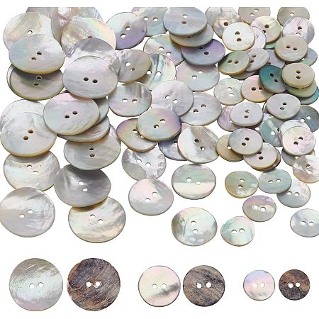 PandaHall Elite 100pcs Natural Shell Buttons 3 Sizes Shell Round Buttons 2-Hole Sewing Buttons Craft Seashell Buttons for DIY Sewing Crafts Clothes Coats Suits Jacket Blazers Jeans Skirts, 15/20/25mm