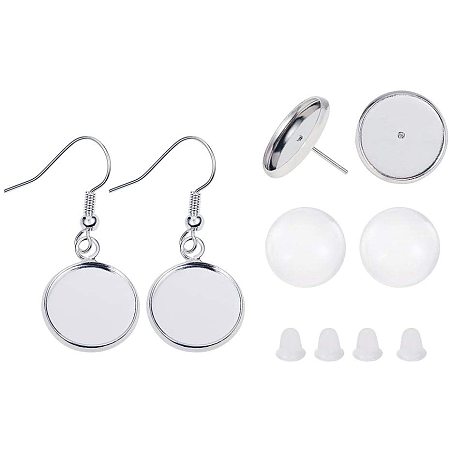 Arricraft 30 Pairs Earring Making Kit Including 30 Alloy Earring Wire Hooks with Pendant Tray Bezel 30 pcs Ear Stud Blank Bezels with 60 pcs 14mm Flat Round Clear Glass Dome Tiles