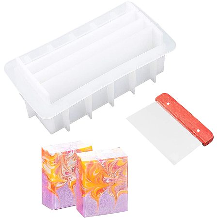 PandaHall Elite 8” Soap Molds with Silicone Loaf Soap Mold Dividers and Straight Planer Blade for DIY Handmade Swirl Soap Making