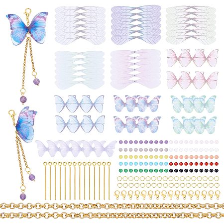 SUNNYCLUE 60Pcs Polyester Fabric Butterfly Dragonfly Wing Charms Pendants 100Pcs 10 Style Natural Gemstone Beads with 60pcs Lobster Claw Clasp & 180pcs Open Jump Rings for DIY Jewelry Making Craft