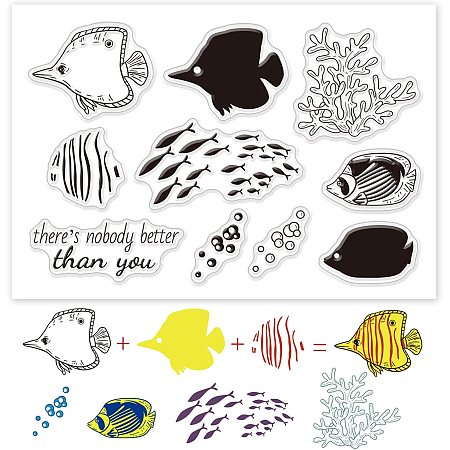 GLOBLELAND Ocean Fishes Silicone Clear Stamps Coral Transparent Stamps for Christmas Birthday Thanksgiving Cards Making DIY Scrapbooking Photo Album Decoration Paper Craft