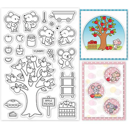 GLOBLELAND animal Clear Stamps Fruit Tree Silicone Stamps Fruits Rubber Transparent Rubber Seal Stamps for Card Making DIY Scrapbooking Photo Album Decoration