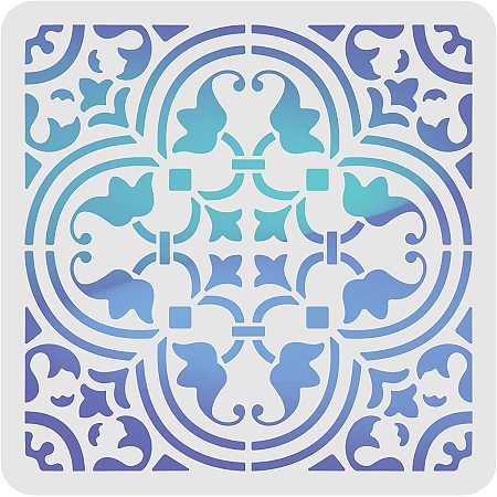 FINGERINSPIRE Tile Stencil Template (12x12 inch) Reusable Floral Painting Stencil Plastic Art & Craft Supplies Mandala Template Home Decor for Painting on Floor Wall Tile