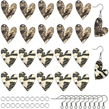 BENECREAT 28PCS Heart Shape Acrylic Pendant Heart Pendant Necklace with 30pcs Jump Rings and 30pcs Earring Hooks for DIY Projects and Crafts
