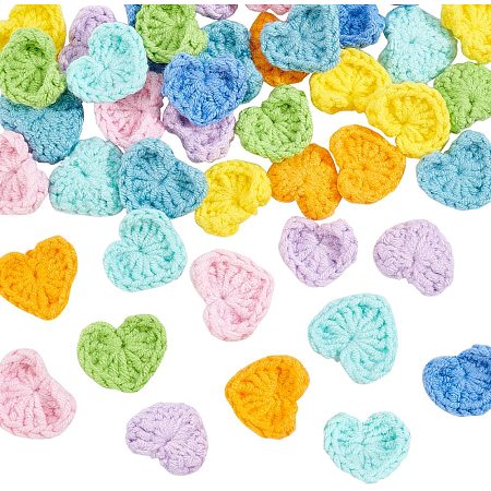 FINGERINSPIRE 40 pcs Crochet Heart Applique 8 Colors Cotton Knitting Heart Patches Handicraft Knitting Heart Ornament Accessories for DIY Costume, Hat, Bag, Earrings or Hair Accessories