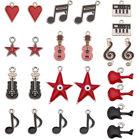 SUPERFINDINGS 48Pcs 12 Styles Alloy Music Elements Charm Light Gold Musical Note Pendants with Enamel Rock Music Charms for Jewelry Making and DIY Crafting