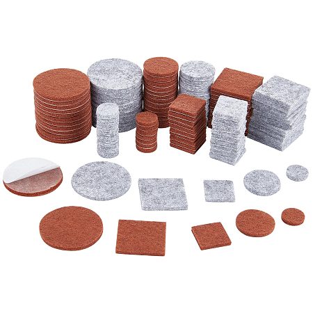 GORGECRAFT 200Pcs 10 Style Furniture Feet Pads Round Self Adhesive Felt Chair Leg Pads Gray and Brown Hardwoods Floor Protectors for Chair Table Wardrobe Sofa Non Scratches (15/25/20/30/40mm)