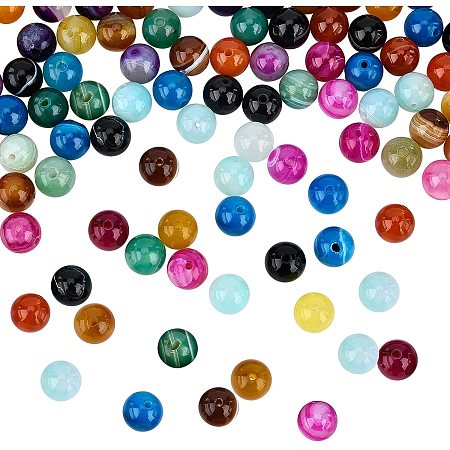 NBEADS 90 Pcs 9 Colors Natural Agate Beads, 8mm Dyed Round Gemstone Loose Beads Natural Stone Beads Rock Beads for DIY Jewelry Crafts Making