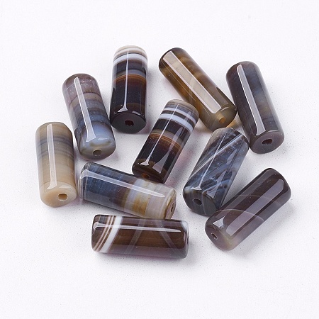 Nbeads Natural Striped Agate/Banded Agate Beads, Dyed, Column, CoconutBrown, 20x8mm, Hole: 1.5mm