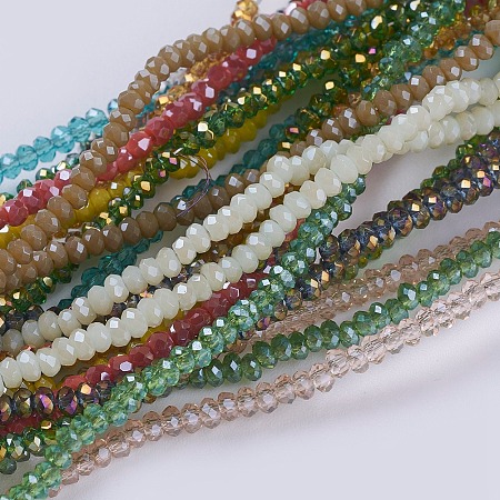 ARRICRAFT Glass Beads Strands, Faceted, Rondelle, Mixed Style, Mixed Color, 2.5x1mm, Hole: 0.5mm, about 185~190pcs/strand, 13 inches(33cm)